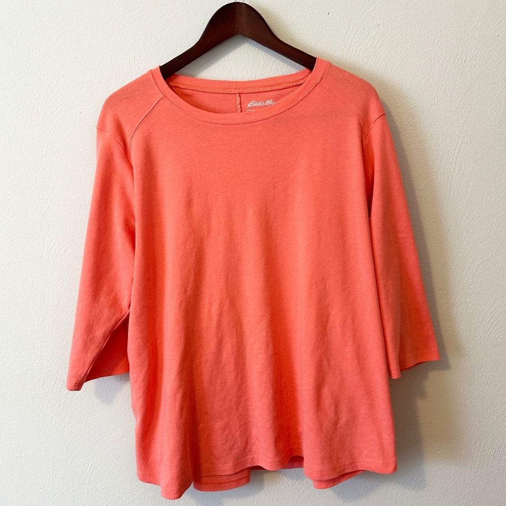 Eddie Bauer Coral Orange Women's Favorite Long-Sleeve Crewneck T-Shirt
